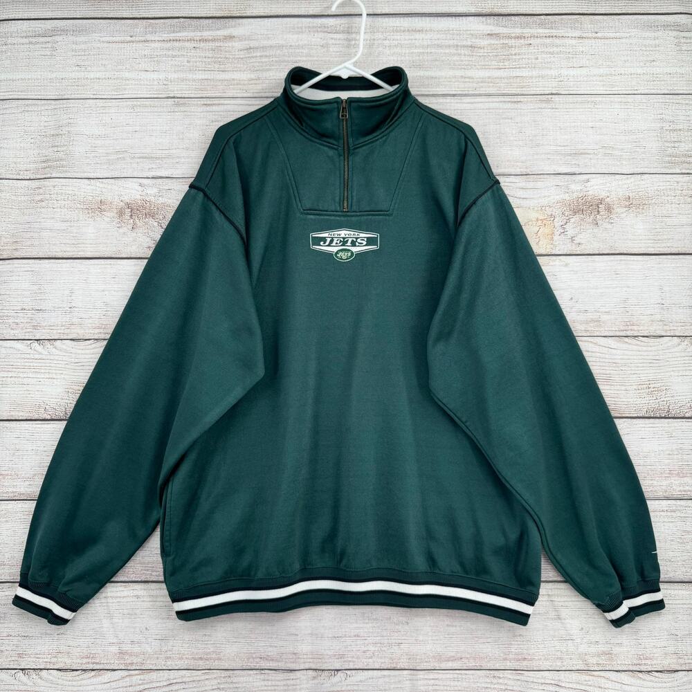 VTG NFL New York Jets Sweatshirt Mens XL 1/4 Zip Pullover Pockets